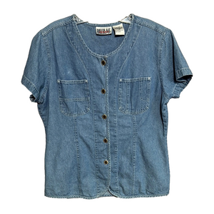 Vintage Bill Blass Jeans Denim Button Up Short Sleeve Top Size Medium